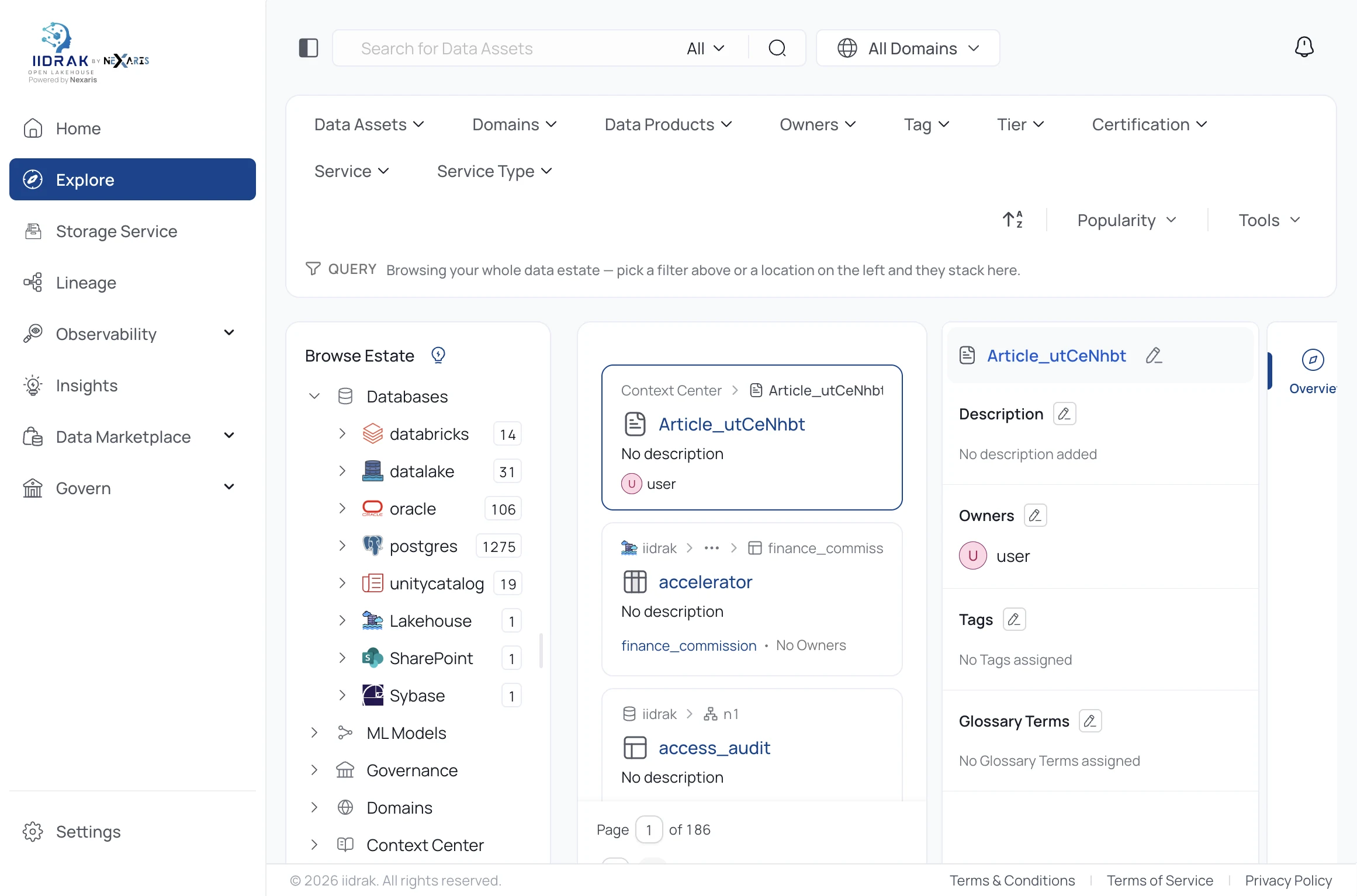 Data Catalog Explore view showing federated sources indexed in place